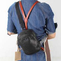 Genuine Small Black Leather Mens Cool Chest Bag Sling Bag Crossbody Pack for men