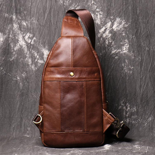 Brown Leather Backpack Men's Sling Bag Chest Bag Brown One shoulder Backpack Sli FY01682112