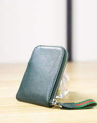 Women Leather Mini Zip Wallet Navy Billfold Slim Coin Wallet Small Zip Change Wallet For Women