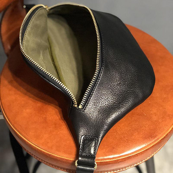 Black Handmade Leather Men Fanny Packs Small Waist Bag Hip Pack Belt Bag Bumbag YBL03882063