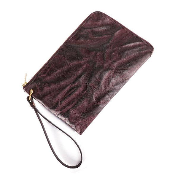 COFFEE Small MENS LEATHER SLIM ZIPPER CLUTCH WRISTLET PURSE BAG CLUTCH BAG FOR M FY01592028