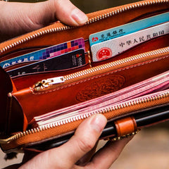 Handmade Leather Mens Tibetan Chain Biker Wallets Cool Leather Clutch Wallet Long Wallets for Men