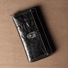 Leather Mens Cool Long Leather Wallet Phone Zipper Clutch Wristlet Wallets for Men