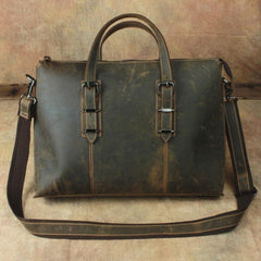 Cool Dark Brown Leather Men Vintage Briefcase 13inch laptop Shoulder Bag Work Bag For Men