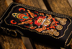 Handmade leather Chinese Monster biker wallet long wallet black leather men phone - EverHandmade