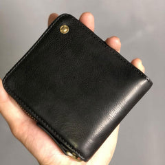 Genuine Leather Mens Cool Slim Zipper billfold wallet  Men Bifold Small Wallets for Men