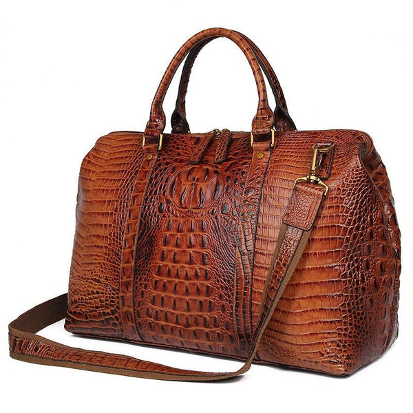 Cool Crocodile Pattern Leather Men's Travel Bag Overnight Bag Weekender Bag For FY05981082