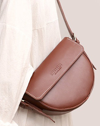 Cute Coffee LEATHER Saddle Bag WOMEN SHOULDER BAG Small Saddle Crossbody Purse FOR WOMEN