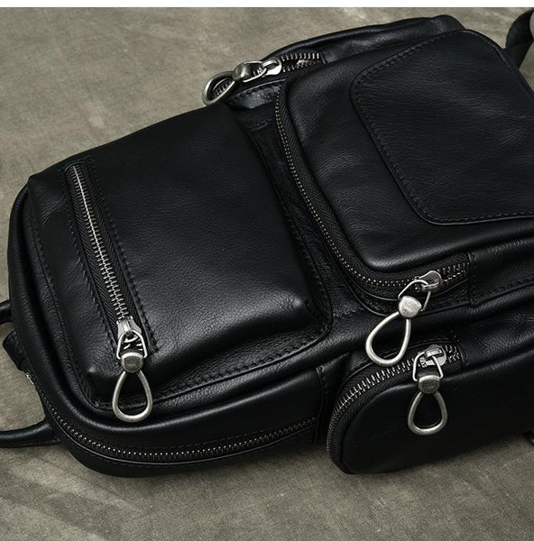 Cool Leather Mens 8" Black Backpack Sling Bag Chest Bag One Shoulder Backpack fo 24J02581028