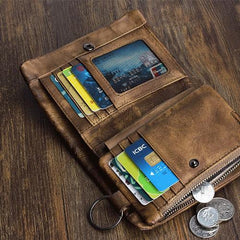 Handmade Mens Chain Biker Wallet Cool billfold Leather Wallet Men Small Wallet for Men