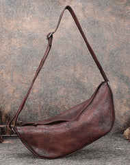 Vintage Black Gray Mens Sling Bag Leather - Open View