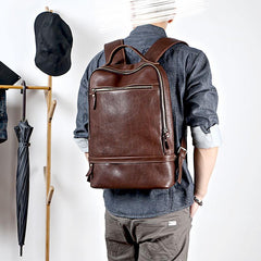 Brown Cool Leather Mens School Backpack College Backpack Computer Backpack For Men