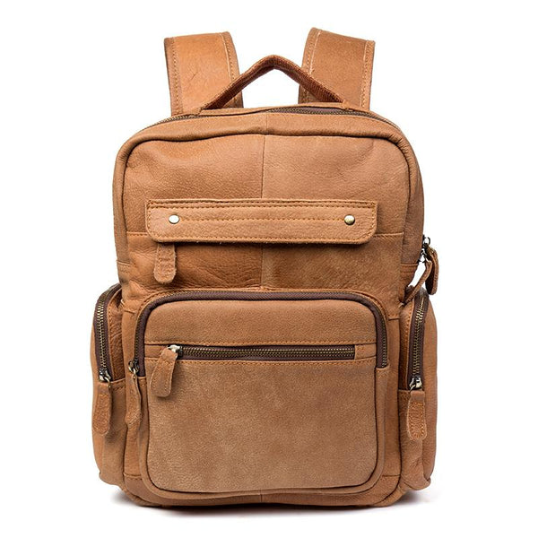 Casual Khaki Leather Mens 13 inches School Backpacks Tan Computer Backpack for M MSG03981216