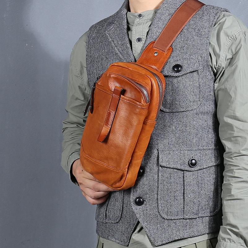 Khaki Colorunisex Chest Bag Canvas Shoulder Bag Men Satchel Sling C