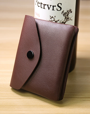 Cute Women Coffee Leather Mini Billfold Wallet Handmade Coin Wallets Slim Change Wallets For Women