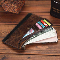 Vintage Coffee Mens Slim Leather Long Wallet - Back View