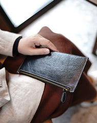 Slim Black Leather Clutch Wallet Womens Zip Wallets Black Ladies Zipper Clutch Wallet for Women
