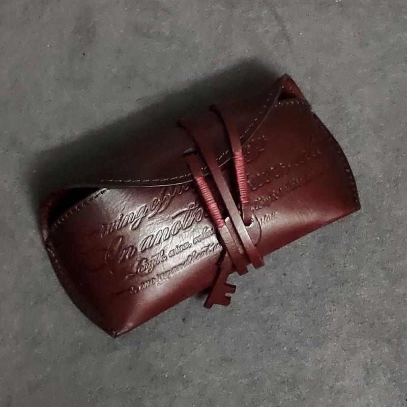 Handmade Vintage LEATHER MEN'S Womens Sunglasses Box - Side View