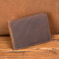 Brown Cool Leather Mens Card Holder Front Pocket Wallet Black License Wallet for Men