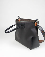 Classic Large Womens Gray&Black Leather Work Handbag Purse Leather Shoulder Purse Bag for Ladies