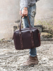 Dark Brown Cool Leather Mens Large 15 inches Briefcase Laptop Briefcase Messenger Bags Side Bags Work Bag for Men