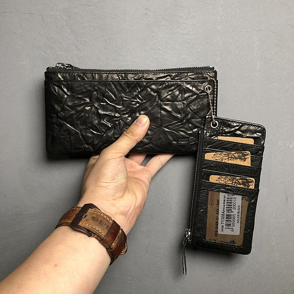 Cool Leather Mens Black Zipper Wallet Long - Back View