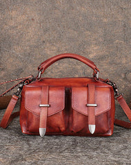 Vintage Green Leather Womens Satchel Shoulder Bags - Bill Slots Detail