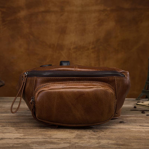Vintage Brown Leather Men's Fanny Packs Hip Pack Waist Bag For Men FY01381097