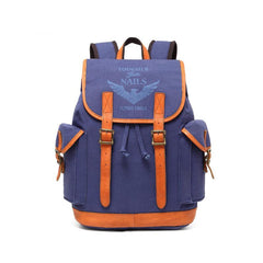 Navy Blue Canvas Mens Large 15'' Laptop Backpack College Backpack Travel Backpack for Men