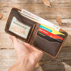Cool Leather Mens Coffee Slim Small Wallet Bifold Vintage billfold Wallet for Men