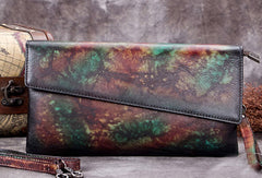 Genuine Leather Clutch Vintage Wristlet Wallet Crossbody Bag Shoulder Bag Handbag Purse For Women - EverHandmade