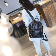 Womens Black Backpack Purse Leather Book Bag Purse - Annie Jewel