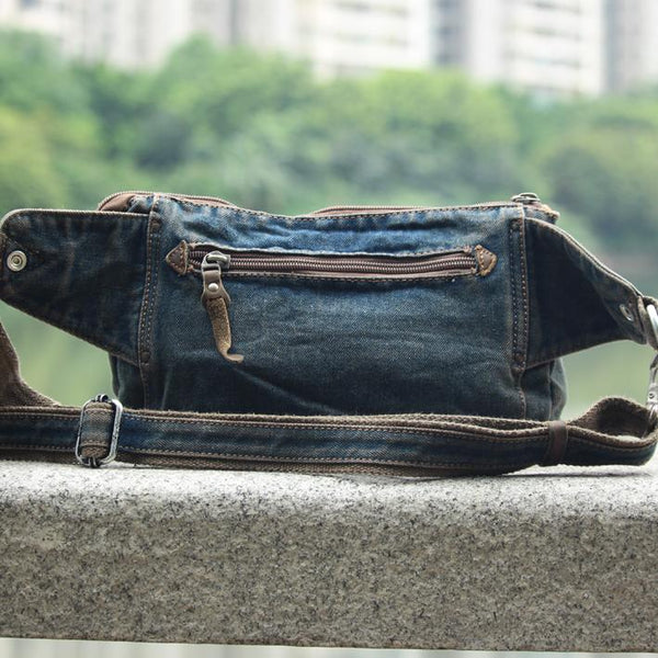 Cool Denim Blue Mens Small Fanny Pack Waist Bag Blue Chest Bag Hip Bag Bum Bags AIZ01101063