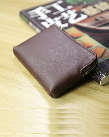 Cute Women Slim Coffee Leather Mini Zip Coin Wallet Billfold Small Zip Change Wallet For Women