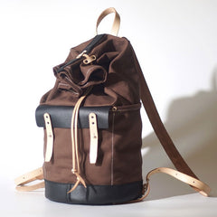 Handmade Canvas Mens Leather Bucket Backpack Travel Backpack Hiking Backpack for Men