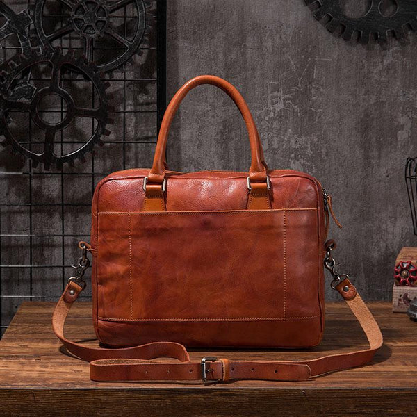 Cool Leather Mens Briefcase 14inch Laptop Bags Work Handbag Business Bag for Men REAL05391013