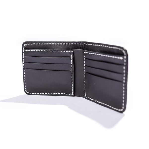 Black Handmade Leather Mens billfold Wallet Bifold Black Front Pocket Wallet Sma MBB01481010