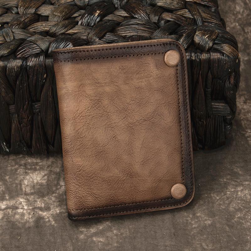 Brown Vintage Bifold Wallet Leather Mens Blue - Side View