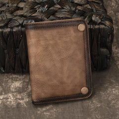 Brown Vintage Bifold Wallet Leather Mens Blue - Side View