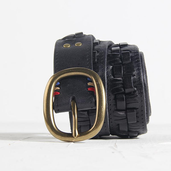 Handmade Braided Leather Biker Trucker Mens Belt Men Vintage Black Leather Belt YBL01482077