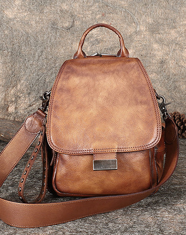 Handmade Convertible Leather Backpacks Womens Best Coffee Leather Shoulder Purse FDS04681058