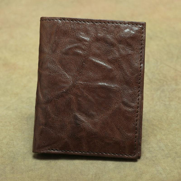Vintage Brown Leather Men's Bifold Small Wallet Black Slim Vertical billfold Wal FY00881128