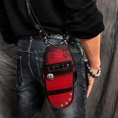 Black Badass Mens Leather Waist Bag Side Bag Red Hairstylist Tool Barber Pouch Blue Scissor Case for Men