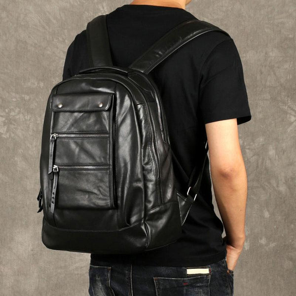 Leather Cool Mens Backpack Large Black Travel Backpack Hiking Backpack for men GZ05981059