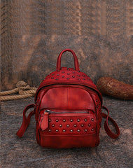 Best Vintage Rivets Leather Rucksack Womens Small School Rucksack Leather Backpack Purse