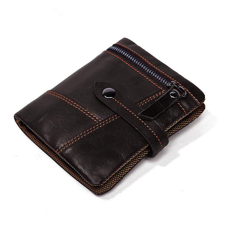 Cool Leather Mens Small Wallet billfold Brown Bifold Wallet Black Multi-card Front Pocket Wallet for Men