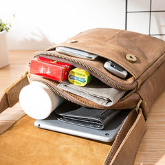 Camel Leather Mens Vertical Mini Side Bag Small Messenger Bags Courier Bag for Men