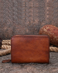 Vintage Women Brown Leather Small Wallet with - Front View