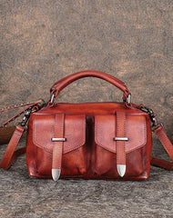 Vintage Leather Womens Satchel Shoulder Bag Handbag - Card Slots Detail