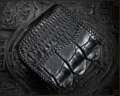 Handmade Leather Small Tooled Mens billfold Wallets Cool Chain Wallet Biker Wallet for Men